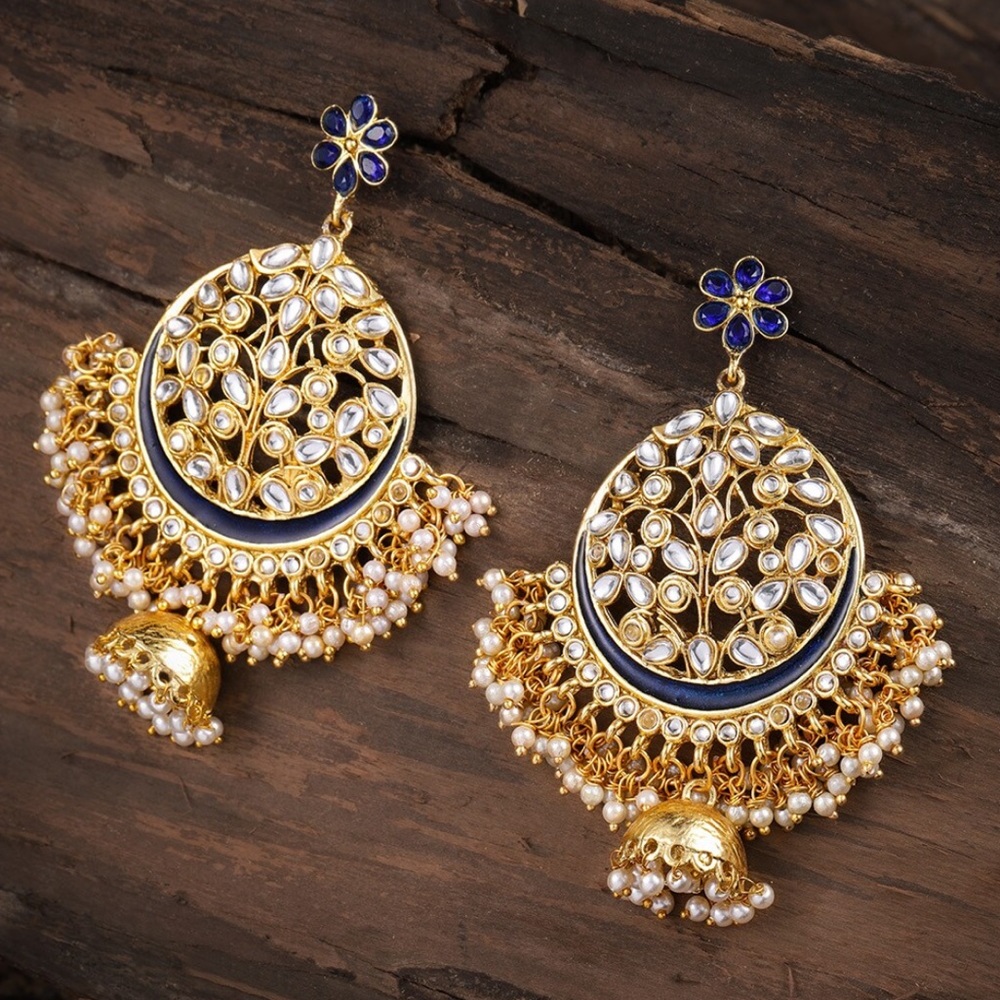 Gold-toned and white contemporary drop earrings Jhumkas Indian Pakistani Afghan